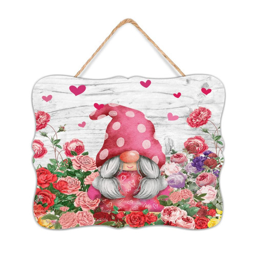 Autravelco Valentine's Day Gnome Be Mine Wood Signs Modern Dinning Room Table Decor Wooden Plaque Sign Decorative Red Rose Proposal Pink Flowers Wood Sign for Bedroom Dinning Room 8x10 Inch