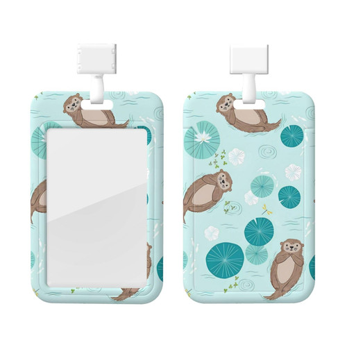 Otters ID Badge Holder with Lanyard Plastic ID Card Protector Name Tag Badge Holder with Clear Window ID Card Name Badge Holder for Nurse Doctor Office Supplies