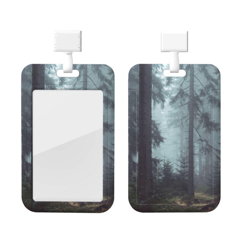 Foggy Pine Forest ID Badge Holder with Lanyard Plastic ID Card Protector Name Tag Badge Holder with Clear Window ID Card Name Badge Holder for Nurse Doctor Office Supplies