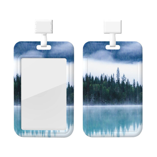 Forest with Reflection ID Badge Holder with Lanyard Plastic ID Card Protector Name Tag Badge Holder with Clear Window ID Card Name Badge Holder for Nurse Doctor Office Supplies