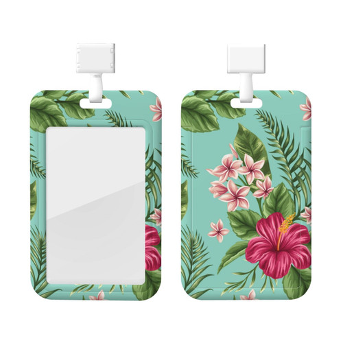 Hawaiian Tropical Leaves Flowers ID Badge Holder with Lanyard Plastic ID Card Protector Name Tag Badge Holder with Clear Window ID Card Name Badge Holder for Nurse Doctor Office Supplies