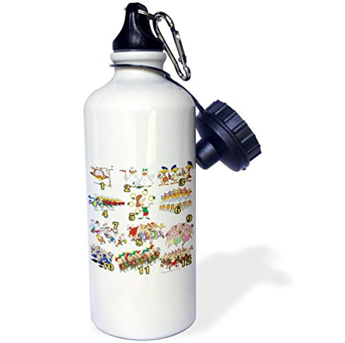 3dRose wb_104438_1"Twelves Days Christmas Song Cartoon" Sports Water Bottle, 21 oz, White