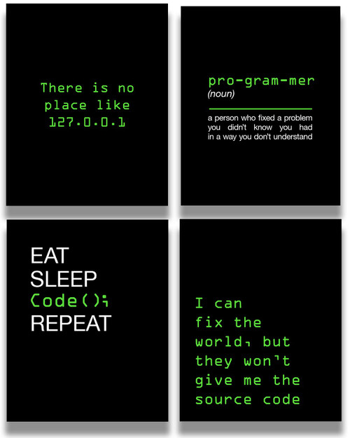 NOVSKI 11x14 Unframe-style Office Decor.Computer Science Art.Set of 4 Geek Wall Art.Fun For ICT Teacher Student Coding Nerd Computer Programmer Dad.artwork poster