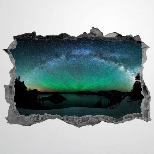 Northern Lights 3D Norway Landmark Scenery polar lights Sticker Decal Mural Decor Wall Stickers Mural Smashed Wall Art Removable Poster Vinyl decals For Bedroom Living Room,32'' sj400