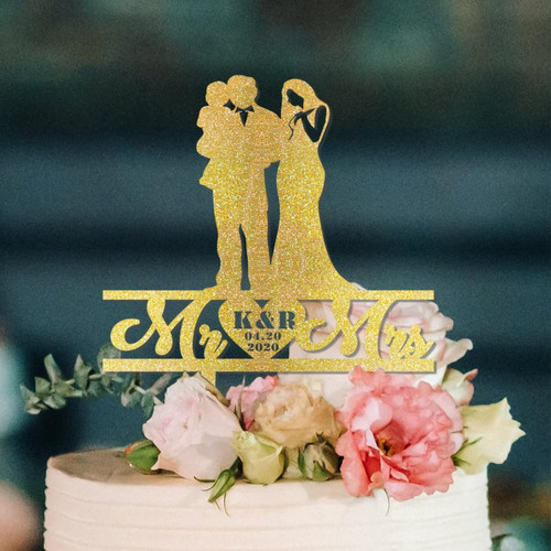 Mr And Mrs Wedding Cake Toppers Bride And Groom with Baby Silhouette Cake Toppers First Communion Custom Est Date Last Name Natural Boho Glitter Wood Cake Topper Supplies For Anniversary Cake Supplies