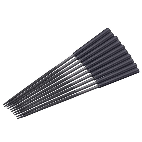 Utoolmart Carbon Steel Needle File, 10-Pieces Mini Steel Needle File Set, 3mm x 140mm Round Files Tools with Plastic Handle, for Metal Glass Stone with Fine Sanding
