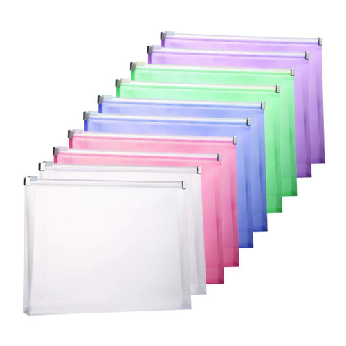 Poly Envelopes, TIENO 10PCS Plastic Envelopes with Zipper, Legal Size Expanding Plastic Document Folder for Office School Home (10pcs White)