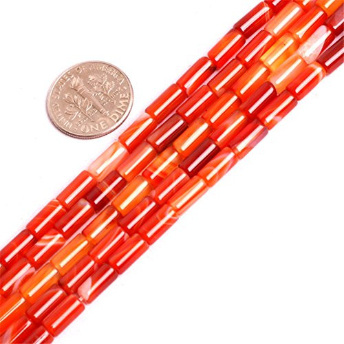 Joe Foreman Red Stripe Agate Beads for Jewelry Making Natural Gemstone Semi Precious 4x8mm Column Tube 15"