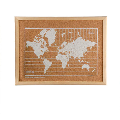Milimetrado - World Map Cork Pin Board / World Map Poster Cork Pin Board with Pine Wood Frame - 40 x 30 cm - Natural / White