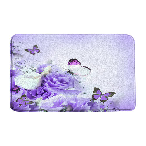 EDOMGNIH Flower Butterfly Bath Mat Purple Rose Floral Butterflies Wings Fantasy Ombre Dream Spring Plant Nature Hazy Scenery Bathroom Decor Microfiber Memory Foam Backing Bath Rugs,18x30 Inch