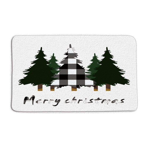 Merry Christmas Tree Bath Mat,Rustic Black White Buffalo Check Plaid Tree Bath Rug Xmas Pine Bathroom Floor Mat Happy New Year Green Decor Carpet Absorbent Doormat Bedroom Rug