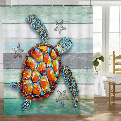 SweetFox Sea Turtle Shower Curtain for Bathroom Funny Teal Sea Turtle Shower Curtain Coastal Beach Ocean Nautical Animal Turtle Bathroom Decor Shower Curtain with Hooks Waterproof Fabric 60x72Inch