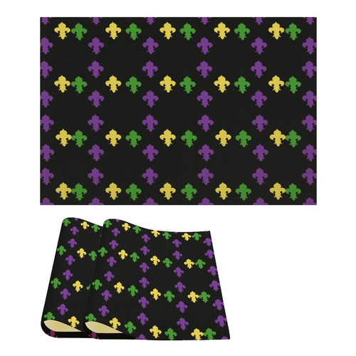 Mardi Gras Fleur De Lis Linen Table Mat Placemats for Holiday Party Kitchen Dining Table Decoration 2PCS Mardi Gras Fleur De Lis Linen Table Mat Placemats for Holiday Party Kitchen Dining Table Decoration 2PCS