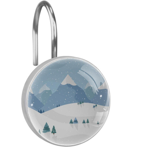 Shower Curtain Hooks Round Crystal Glass, Set of 12 Shower Curtain Rings - Shower Hooks for Curtain Shower Rings, Winter Landscape