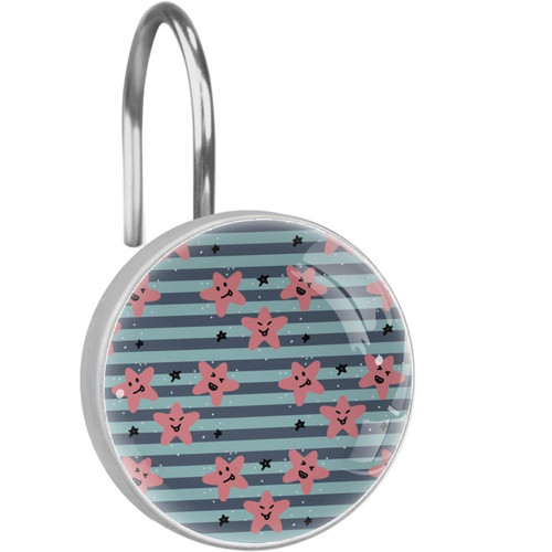 Shower Curtain Hooks Round Crystal Glass, Set of 12 Shower Curtain Rings - Shower Hooks for Curtain Shower Rings, Smiling Stars with Striped Pattern