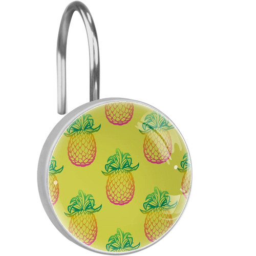Shower Curtain Hooks Round Crystal Glass, Set of 12 Shower Curtain Rings - Shower Hooks for Curtain Shower Rings, Yellow Pineapples Pattern