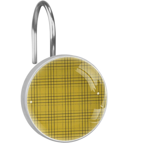 Shower Curtain Hooks Round Crystal Glass, Set of 12 Shower Curtain Rings - Shower Hooks for Curtain Shower Rings, Yellow Plaid Pattern