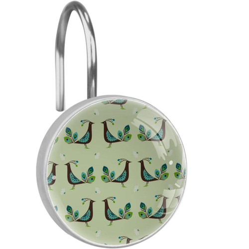 Shower Curtain Hooks Round Crystal Glass, Set of 12 Shower Curtain Rings - Shower Hooks for Curtain Shower Rings, Cute Peacock Pattern
