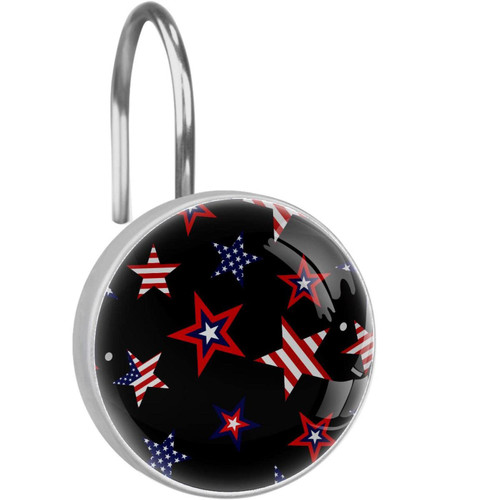 Shower Curtain Hooks Round Crystal Glass, Set of 12 Shower Curtain Rings - Shower Hooks for Curtain Shower Rings, American Flag Stars Pattern