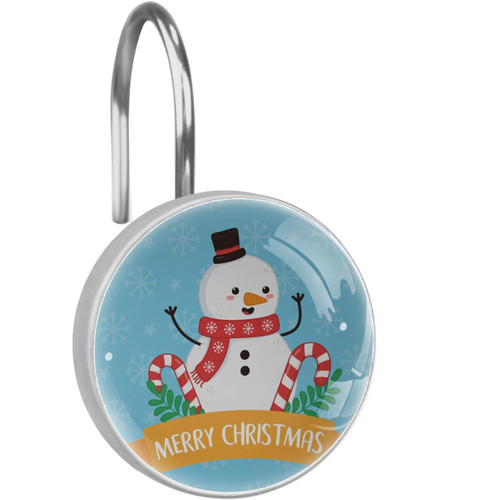 Shower Curtain Hooks Round Crystal Glass, Set of 12 Shower Curtain Rings - Shower Hooks for Curtain Shower Rings, Merry Christmas Snowman