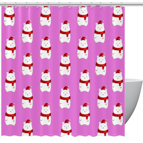 VAPOKF Shower Curtain for Bathroom Decor, Christmas Hat Polar Bear Waterproof Polyester Fabric Bath Curtain Set with 12 Hooks - 60x72 Inches