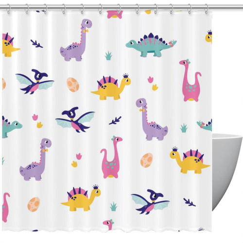 VAPOKF Shower Curtain for Bathroom Decor, Cartoon Dinosaur Waterproof Polyester Fabric Bath Curtain Set with 12 Hooks - 60x72 Inches