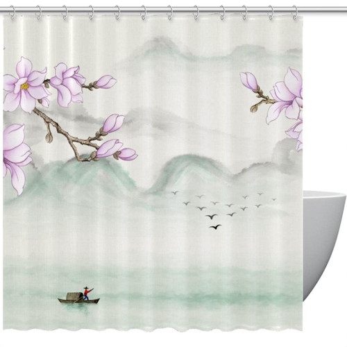 VAPOKF Shower Curtain for Bathroom Decor, Orchid Lake Mountain Landscape Waterproof Polyester Fabric Bath Curtain Set with 12 Hooks - 60x72 Inches