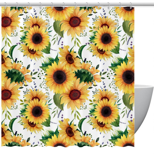 VAPOKF Shower Curtain for Bathroom Decor, Watercolor Summer Sunflower Waterproof Polyester Fabric Bath Curtain Set with 12 Hooks - 66x72 Inches