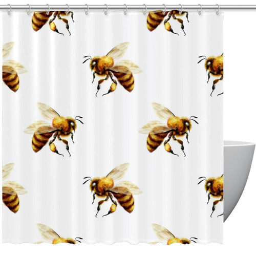 VAPOKF Shower Curtain for Bathroom Decor, Flying Bees Waterproof Polyester Fabric Bath Curtain Set with 12 Hooks - 60x72 Inches
