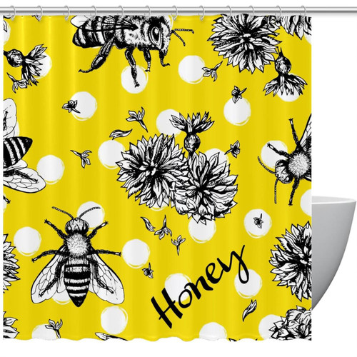VAPOKF Shower Curtain for Bathroom Decor, Bumble Bees and Flowers Waterproof Polyester Fabric Bath Curtain Set with 12 Hooks - 60x72 Inches