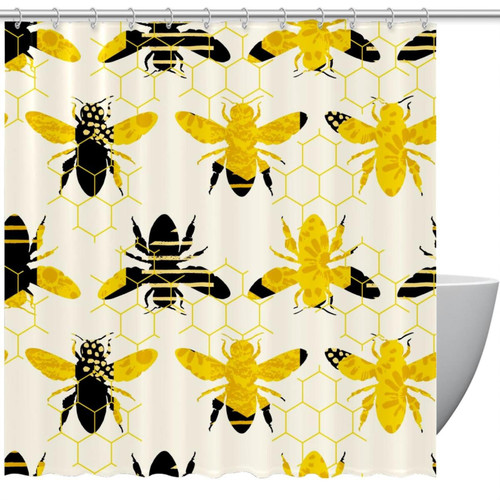 VAPOKF Shower Curtain for Bathroom Decor, Bumble Bees Silhouette with Honey Pattern Waterproof Polyester Fabric Bath Curtain Set with 12 Hooks - 60x72 Inches