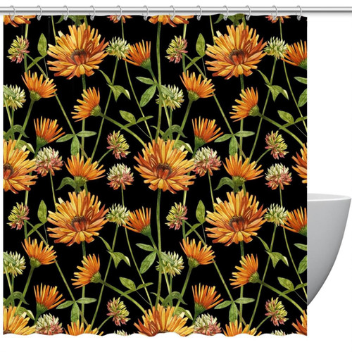 VAPOKF Shower Curtain for Bathroom Decor, Watercolor Calendula Flower Waterproof Polyester Fabric Bath Curtain Set with 12 Hooks - 60x72 Inches