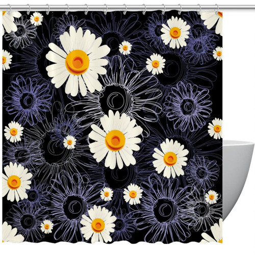 VAPOKF Shower Curtain for Bathroom Decor, Chamomile Flower with Lined Pattern Waterproof Polyester Fabric Bath Curtain Set with 12 Hooks - 60x72 Inches