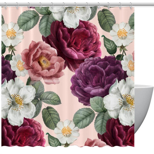 VAPOKF Shower Curtain for Bathroom Decor, Vintage Colored Flowers Waterproof Polyester Fabric Bath Curtain Set with 12 Hooks - 66x72 Inches