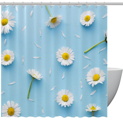VAPOKF Shower Curtain for Bathroom Decor, Chamomile Waterproof Polyester Fabric Bath Curtain Set with 12 Hooks - 60x72 Inches
