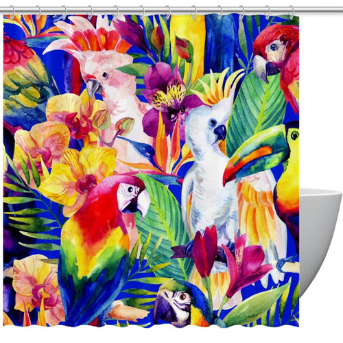VAPOKF Shower Curtain for Bathroom Decor, Parrots with Tropical Flowers Watercolor Waterproof Polyester Fabric Bath Curtain Set with 12 Hooks - 66x72 Inches