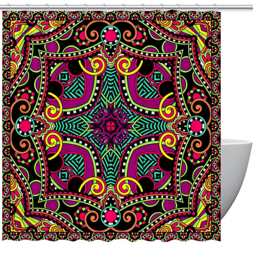 VAPOKF Shower Curtain for Bathroom Decor, Square Mandala Pattern Waterproof Polyester Fabric Bath Curtain Set with 12 Hooks - 60x72 Inches