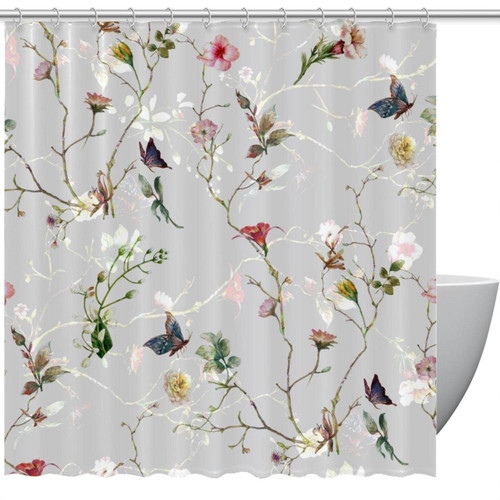 VAPOKF Shower Curtain for Bathroom Decor, Butterfly and Flower Waterproof Polyester Fabric Bath Curtain Set with 12 Hooks - 72x72 Inches