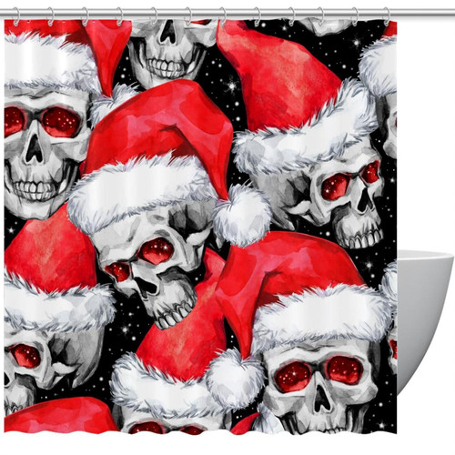VAPOKF Shower Curtain for Bathroom Decor, Christmas Hat Skull Waterproof Polyester Fabric Bath Curtain Set with 12 Hooks - 60x72 Inches