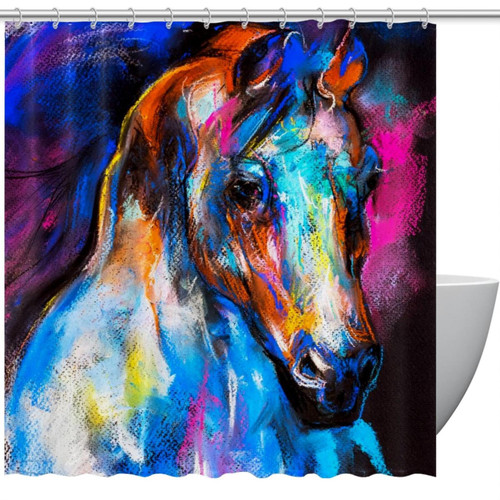 VAPOKF Shower Curtain for Bathroom Decor, Colored Paintimg Horse Waterproof Polyester Fabric Bath Curtain Set with 12 Hooks - 66x72 Inches VAPOKF Shower Curtain for Bathroom Decor, Colored Paintimg Horse Waterproof Polyester Fabric Bath Curtain Set with 12 Hooks - 66x72 Inches