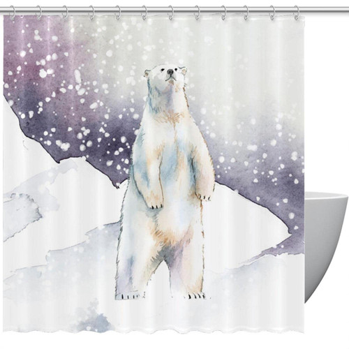 VAPOKF Shower Curtain for Bathroom Decor, Standing Polar Bear in The Snow Waterproof Polyester Fabric Bath Curtain Set with 12 Hooks - 60x72 Inches