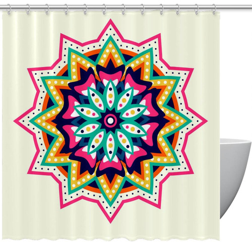 VAPOKF Shower Curtain for Bathroom Decor, Dotty Mandala Floral Waterproof Polyester Fabric Bath Curtain Set with 12 Hooks - 66x72 Inches