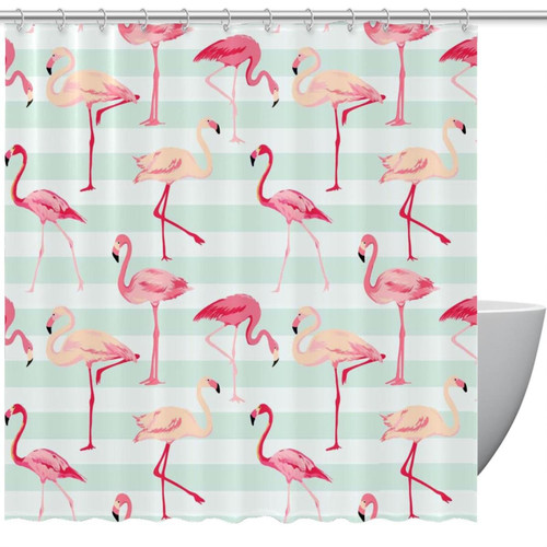 VAPOKF Shower Curtain for Bathroom Decor, Walking Flamingo Waterproof Polyester Fabric Bath Curtain Set with 12 Hooks - 66x72 Inches