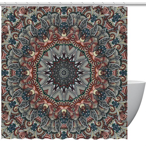 VAPOKF Shower Curtain for Bathroom Decor, Mandala Floral Waterproof Polyester Fabric Bath Curtain Set with 12 Hooks - 60x72 Inches