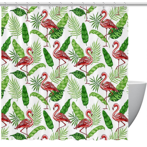 VAPOKF Shower Curtain for Bathroom Decor, Vintage Flamingo with Tropical Leaves Waterproof Polyester Fabric Bath Curtain Set with 12 Hooks - 72x72 Inches