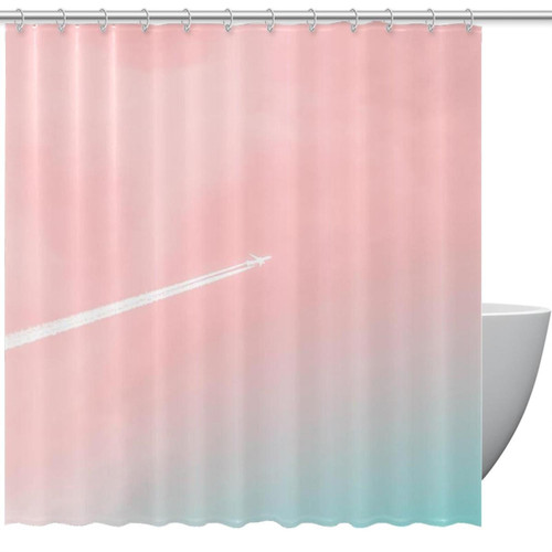 VAPOKF Shower Curtain for Bathroom Decor, Pink Clouds Airplane Waterproof Polyester Fabric Bath Curtain Set with 12 Hooks - 66x72 Inches VAPOKF Shower Curtain for Bathroom Decor, Pink Clouds Airplane Waterproof Polyester Fabric Bath Curtain Set with 12 Hooks - 66x72 Inches