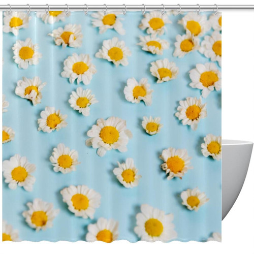 VAPOKF Shower Curtain for Bathroom Decor, White Daisy Flower Waterproof Polyester Fabric Bath Curtain Set with 12 Hooks - 66x72 Inches