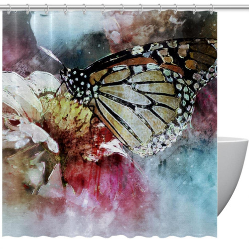VAPOKF Shower Curtain for Bathroom Decor, Butterfly Painting Waterproof Polyester Fabric Bath Curtain Set with 12 Hooks - 72x72 Inches