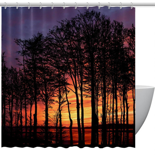 VAPOKF Shower Curtain for Bathroom Decor, Sunset Trees Waterproof Polyester Fabric Bath Curtain Set with 12 Hooks - 66x72 Inches