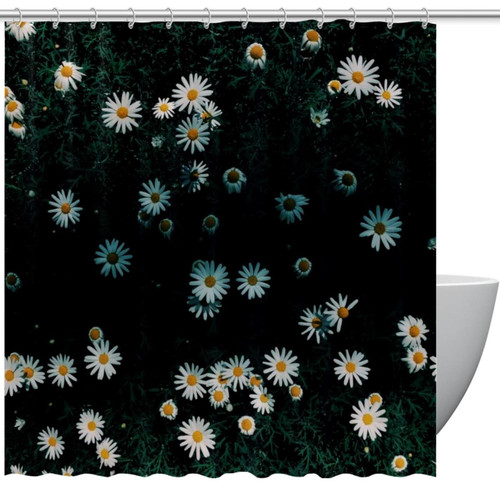 VAPOKF Shower Curtain for Bathroom Decor, Daisy Flower Field Waterproof Polyester Fabric Bath Curtain Set with 12 Hooks - 66x72 Inches